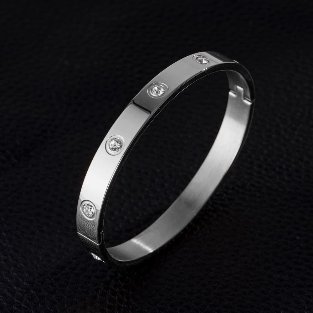 WFYOU 3PCS Stainless Steel Bracelets for Men Gold Roman Numeral Bangle Bracelet Twisted Cable Bracelet Adjustable Cuff Bracelet Mens Luxury Jewelry Bracelets Gifts(CZ Crown Silver)