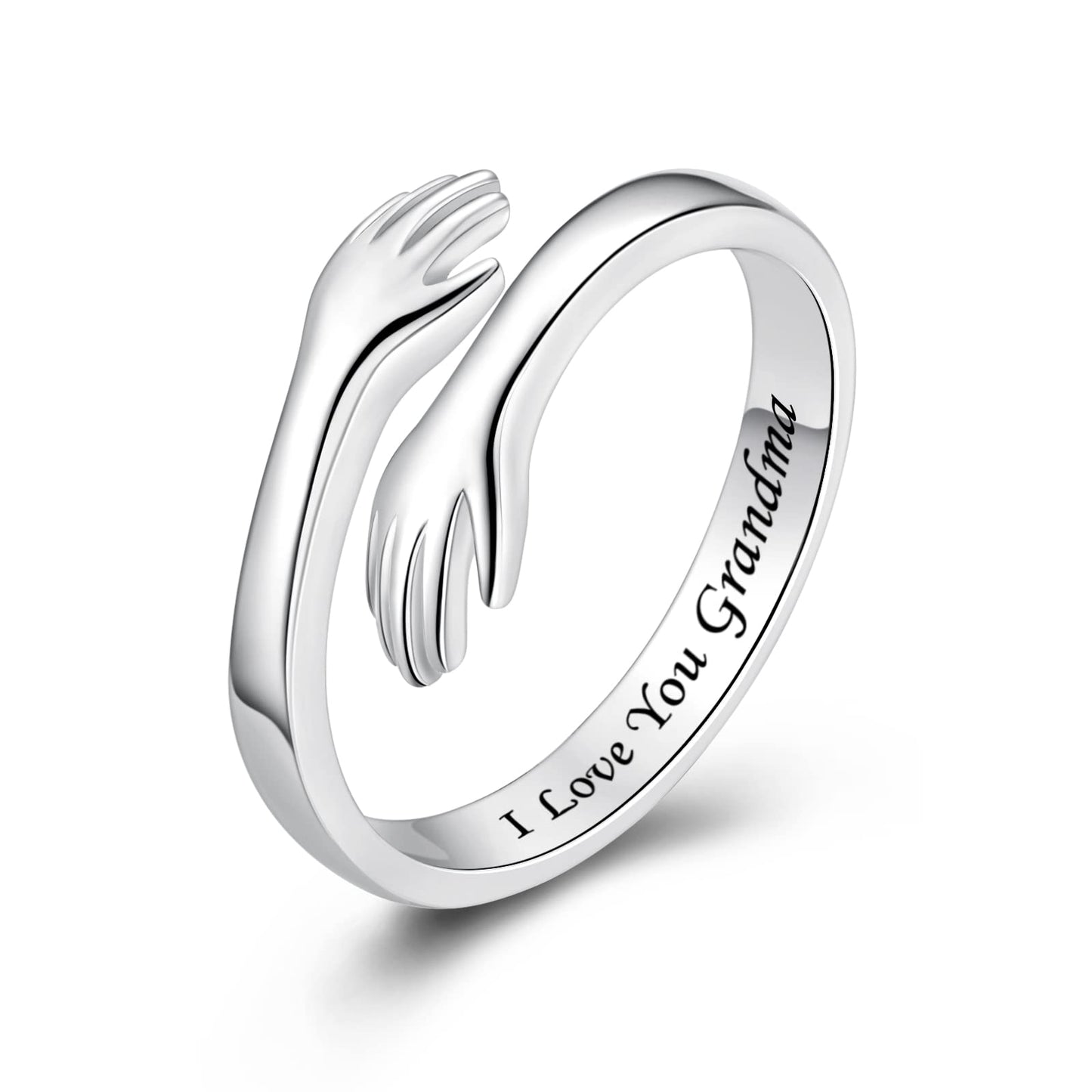 ACJFA Hug Rings for Women Sterling Silver Adjustable Ring for Women Daughter Hand Ring Jewelry for Birthday Gifts Holiday Gift for Teens(I Love You Grandma)