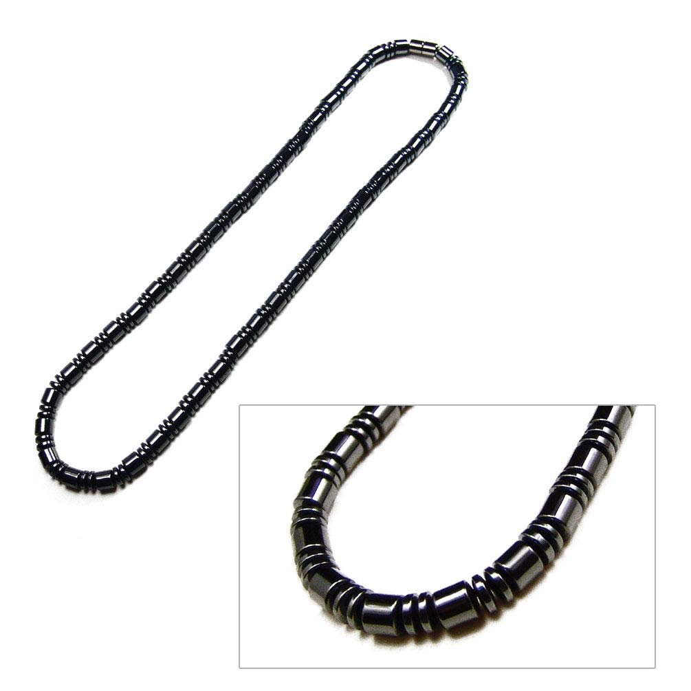 Accents Kingdom Men's Magnetic Hematite Therapy & Healing Stone with Small Drum Bead Necklace, 18"