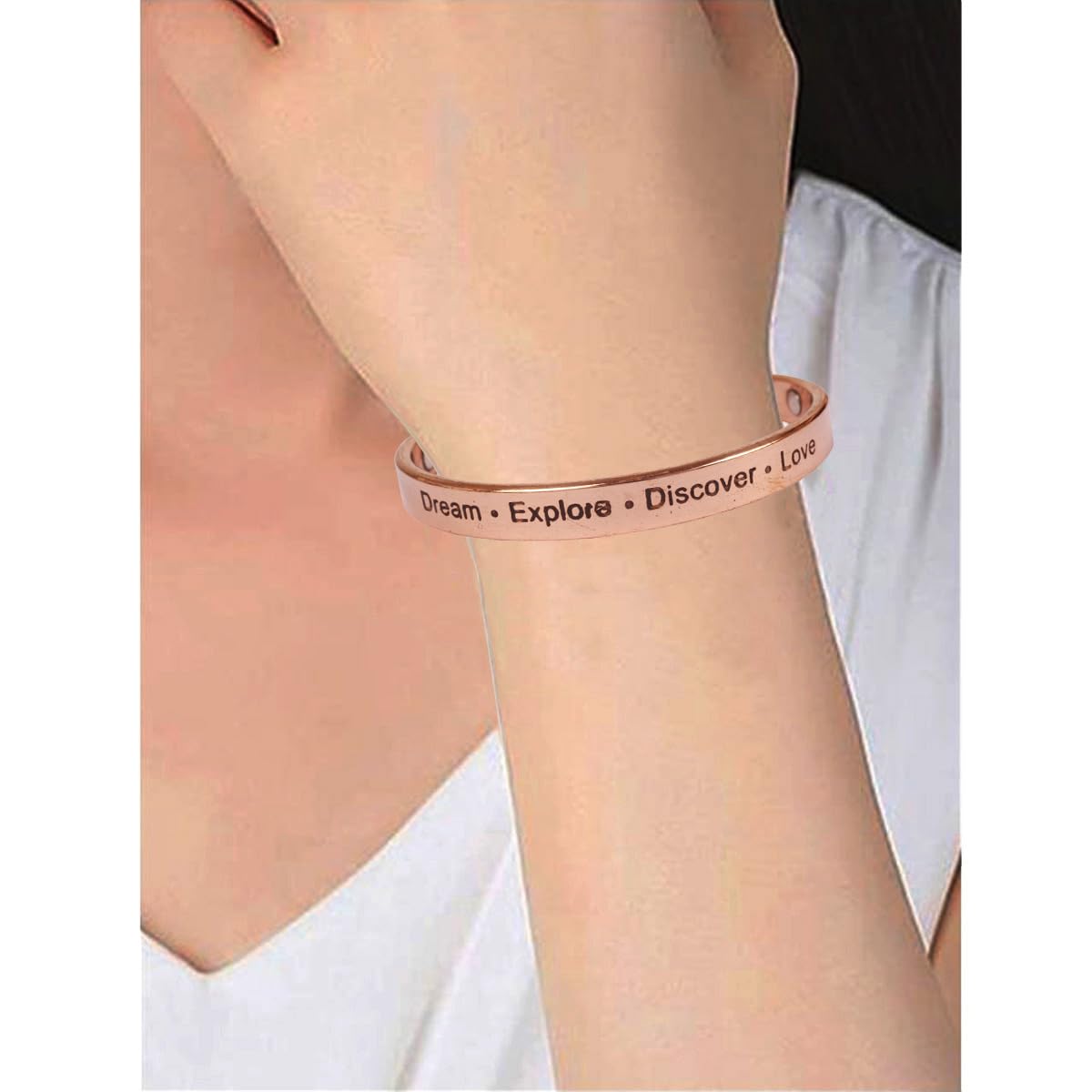 Touchstone Inspirational Copper Engraved Magnetic Bracelets for Women-Personalized Jewelry Gifts for Best Friend/Mom/Daughter/Sister - In a Pretty Gift Box Dream Explore Discover Love