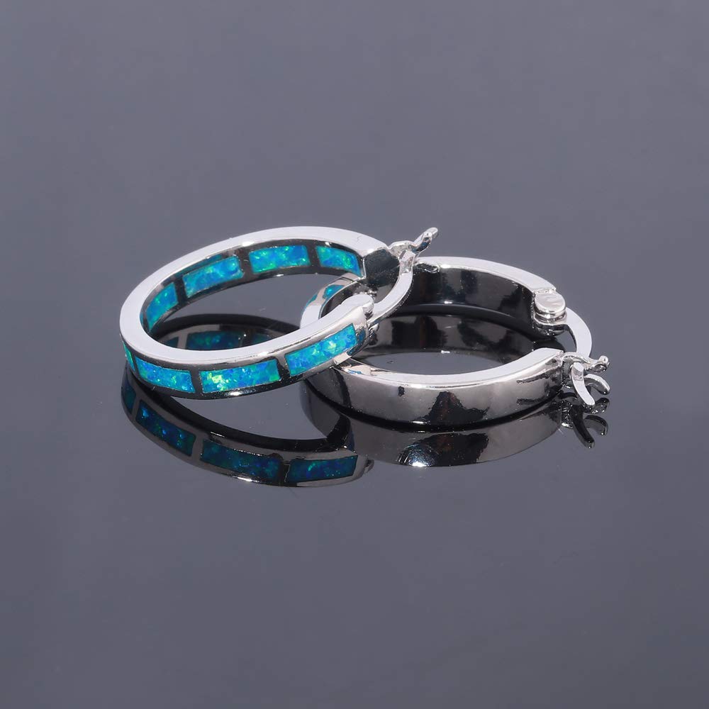 CiNily Sterling Silver Plated Hoop Earrings, Blue Opal Small Hoop Earrings for Women Hypoallergenic Earring Jewelry Ear Hoops Gemstone Round Hoops for Ladies