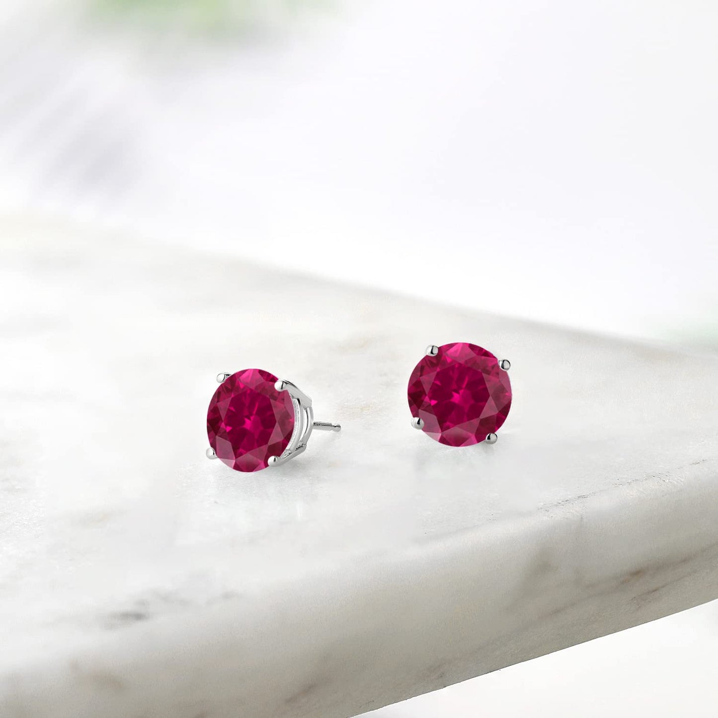 Gem Stone King 2-4 Cttw Round Gemstone Birthstone Stud Earrings For Women Men | 925 Sterling Silver | Round 7MM | Fine Jewelry Gifts for Women Her Mom Wife Men | Created Ruby-July