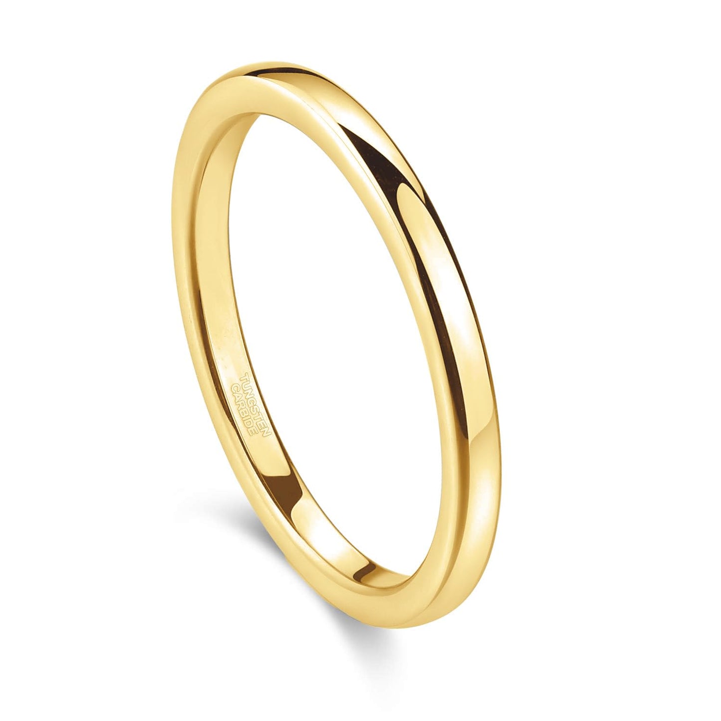 Greenpod 2mm Tungsten Wedding Band Ring for Women Men 24K Gold Plated Domed High Polish Engagement Ring Size 5