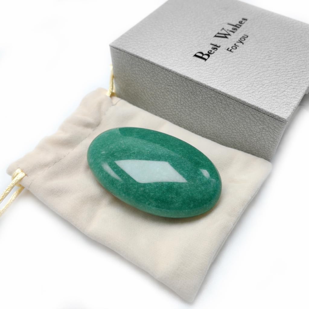 BEAUSIOO 2.4" Green Aventurine Palm Stone for Anxiety Relief, Healing Crystal for Meditation & Stress Relief, Polished Pocket Stone with Gift Box