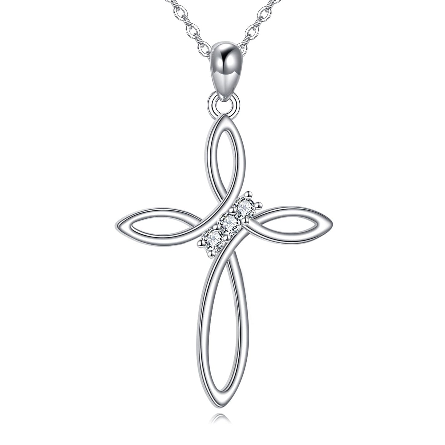 VONALA Valentine's Day Gifts 925 Sterling Silver Celtic Knot Cross Necklace for Women Birthstone Cross Pendant Necklace Birthday Jewelry Gifts for Women