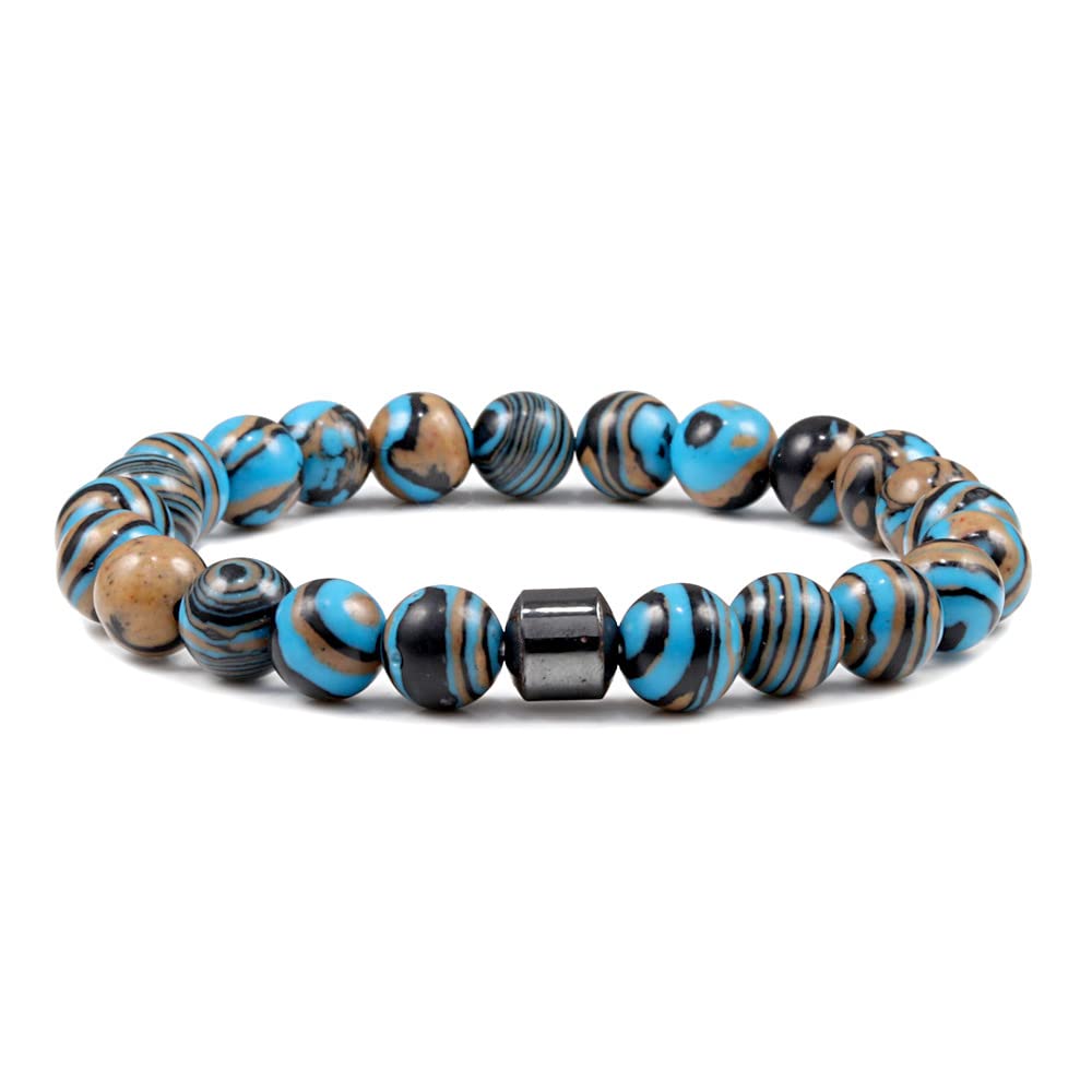 COLORFUL BLING Chakra Bracelet Crystal Yoga Beads Stretch Bracelet Adjustable Natural Gemstone Volcanic Malachite 8mm Beaded Bracelet Handmade Gemstone Elastic Bracelet Meditation Spiritual Gift-Blue