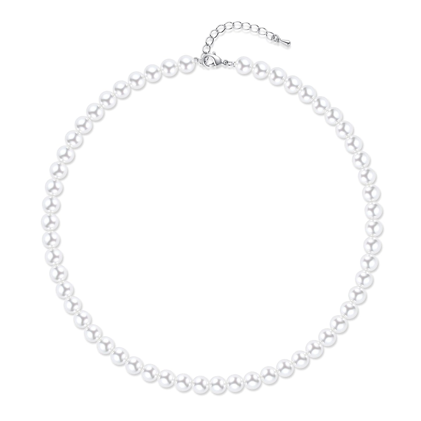 Aleasha 16" 8mm Pearl Necklace for Women Round White Faux Pearl Strand Wedding Jewelry Gift (8mm,16", White)