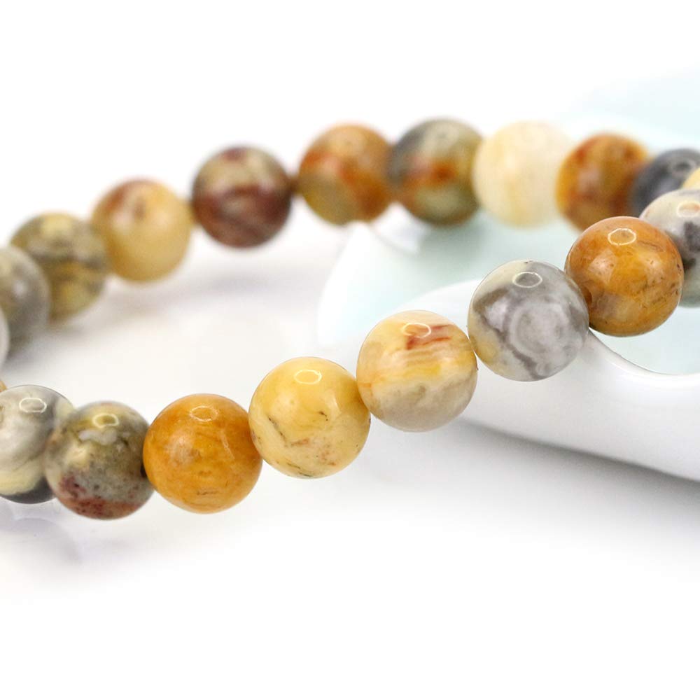 Clearain Natural Gemstones Bracelet 8mm Chakra Round Beads Energy Power Crystal Reiki Healing Elastic Stretch 7 Inch for Women Men Unisex(Crazy Agate)