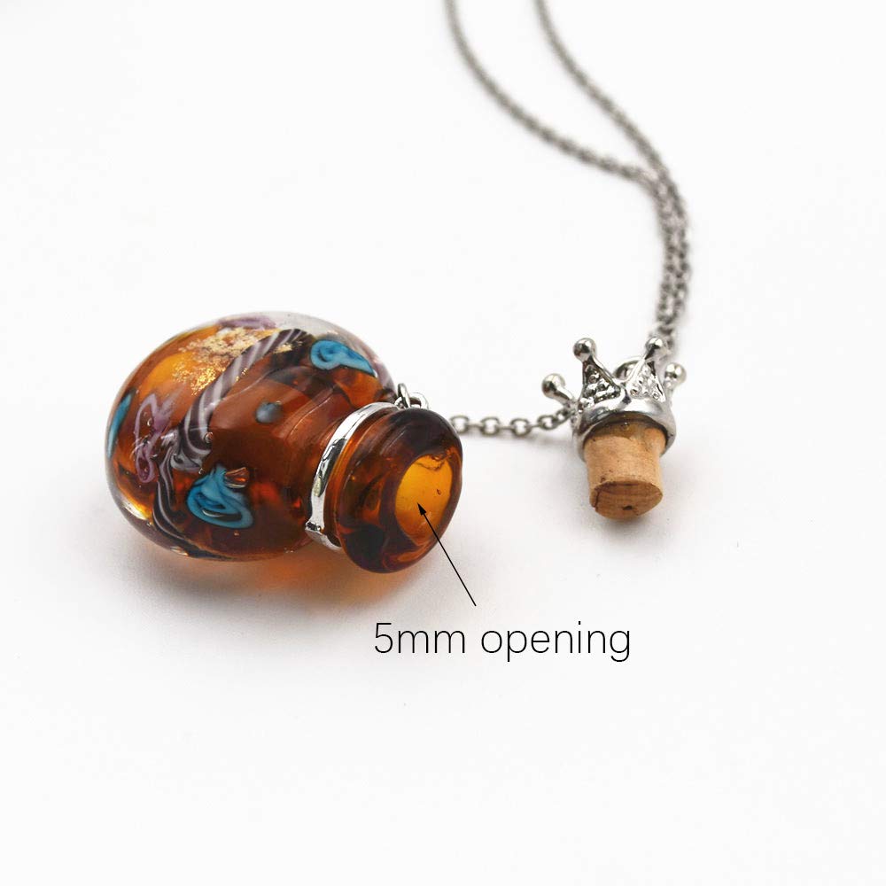 Stainless Steel Colored Glass Pendant Necklace Diffuser Perfume Pendant Aromatherapy Charms (Black)