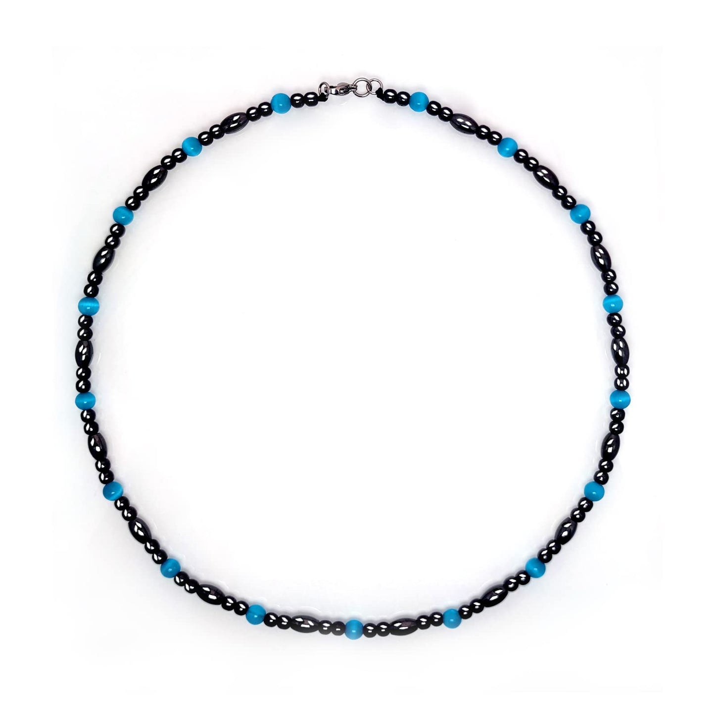 Hion Magnetic Black Obsidian & Aquamarine Necklace for Women Men, Natural Wellness Jewelry for Daily Comfort & Relaxation