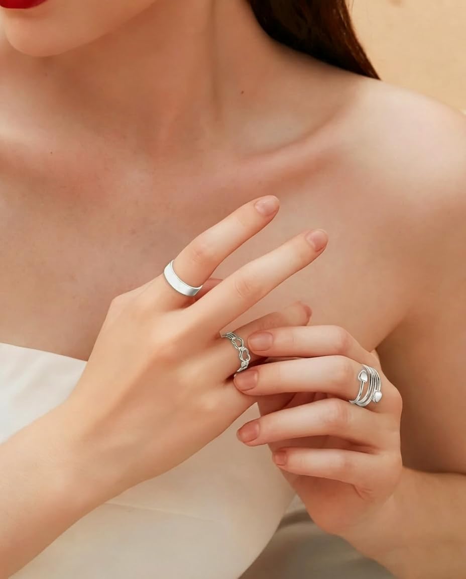 BioMag Copper Rings for Women, 99.99% Pure Copper Magnetic Rings Thumb Rings for Lymphatic Drainage, Adjustable Jewelry Gifts for Women (Silver)