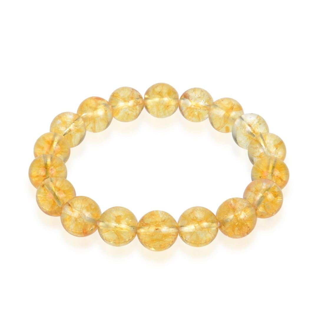 Adabele 1pc Real Natural Yellow Citrine Bracelet 7.5 inch Stretch Gemstone Beaded Bracelet Chakra Healing Crystal Stone Energy Quartz Rock GB10-B27