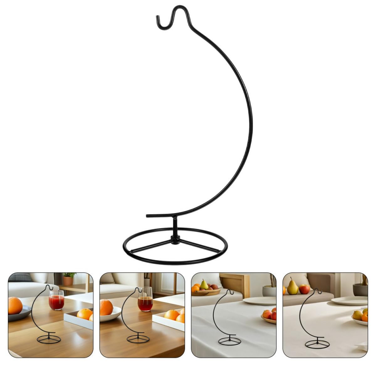 Yardwe 2pcs Moon-shaped Iron Hanging Rack for Air Plant Planter Holder and Ornament Display Stand, Black Metal Plant Rack for Indoor Hanging Terrarium and Glass Ball Decor