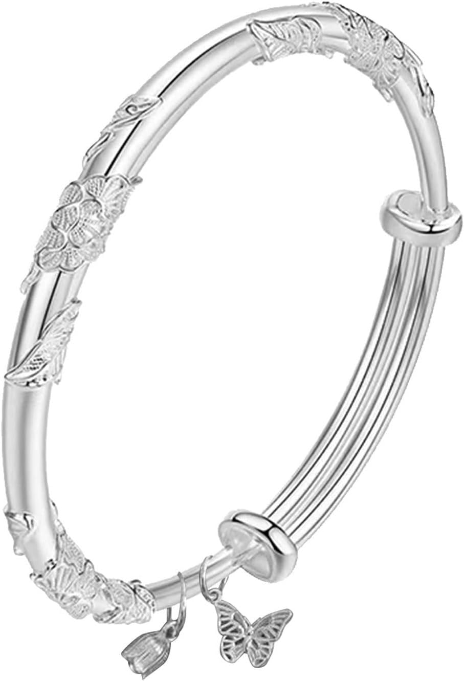 XBKOJBA Fashion Adjustable Silver-plated Bracelets for Women 2026 Simple Bangle Jewelry Bangles With Floral Butterfly Bell Decoration for Valentine Mothers Day Gift
