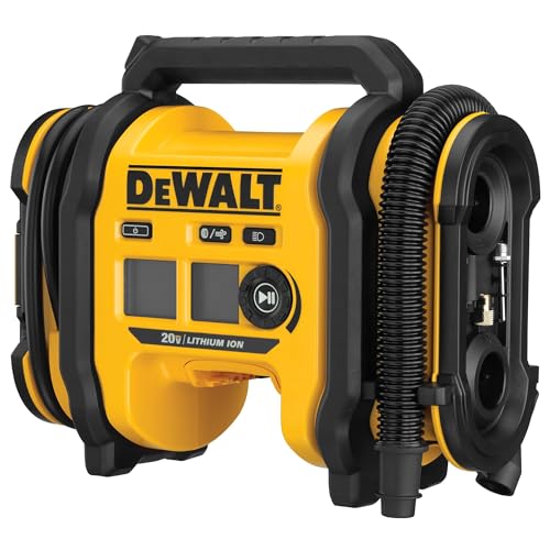 DEWALT Tire Inflator Portable Air Compressor 20V MAX, Car Air Pump with Automatic Shut Off, LED Light, Tool Only (DCC020IB)