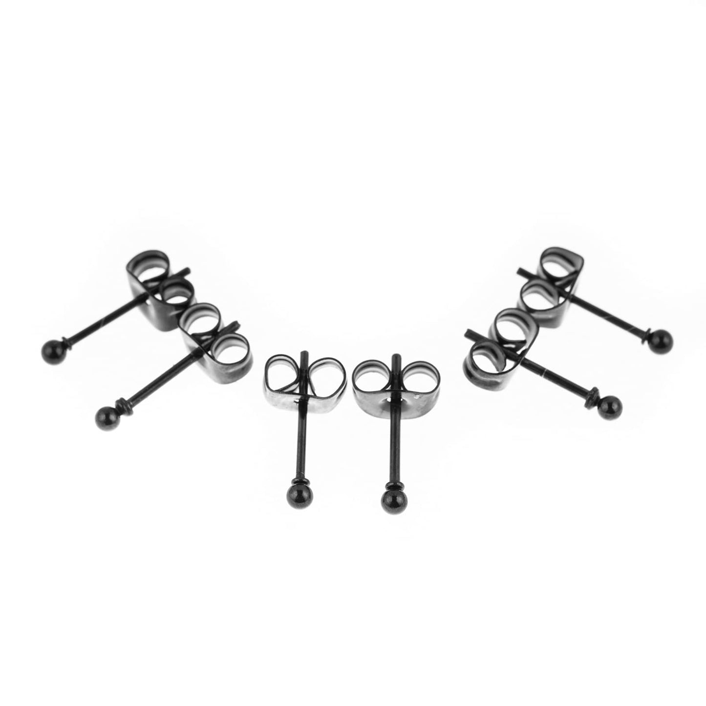 Memsion 316L Surgical Steel Earrings Hypoallergenic Black Ball Stud Earrings Set for Women Men Nickel Free Cartilage Ear Rings 3 Pairs of 2mm Tiny Stainless Steel Stud Earrings