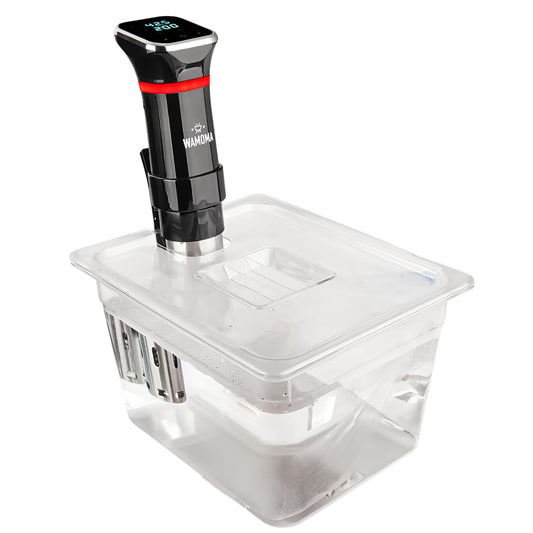 Wamoma Sous Vide Precision Cooker & 12 Quart Water Container with Free Cookbook, 1100W Ultra-Quiet Motor, IPX7 Waterproof, Smart Chip Technology, Perfectly Cooked Meals