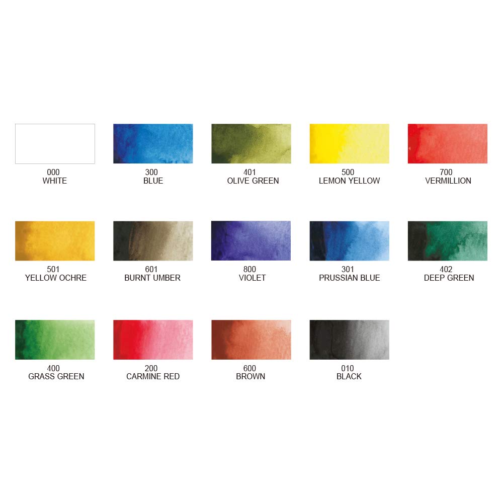 Kuretake WATERCOLOUR TRANSPARENT 14 colors set with fineliner pen and water brush pen, Portable, In a compact box, Vibrant watercolors, For professional and hobbyist, AP-Certified, Made in Japan