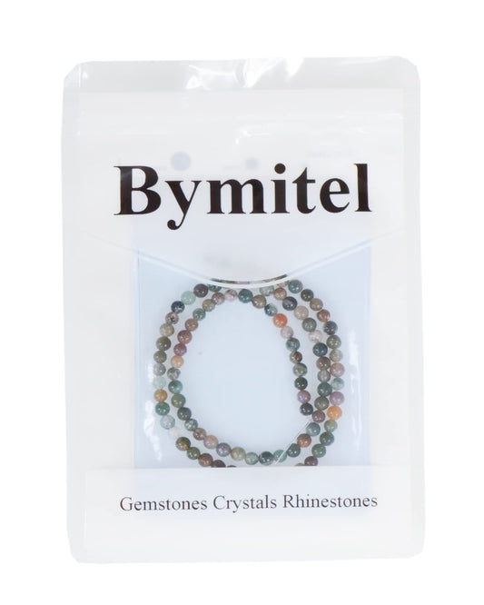 Bymitel 90 pcs Natural Genuine Real Round Loose Stone Beads Gemstone Spacers for Charm DIY Jewelry Making 15.5" per Strand 4mm (Indian Agate, 4mm)