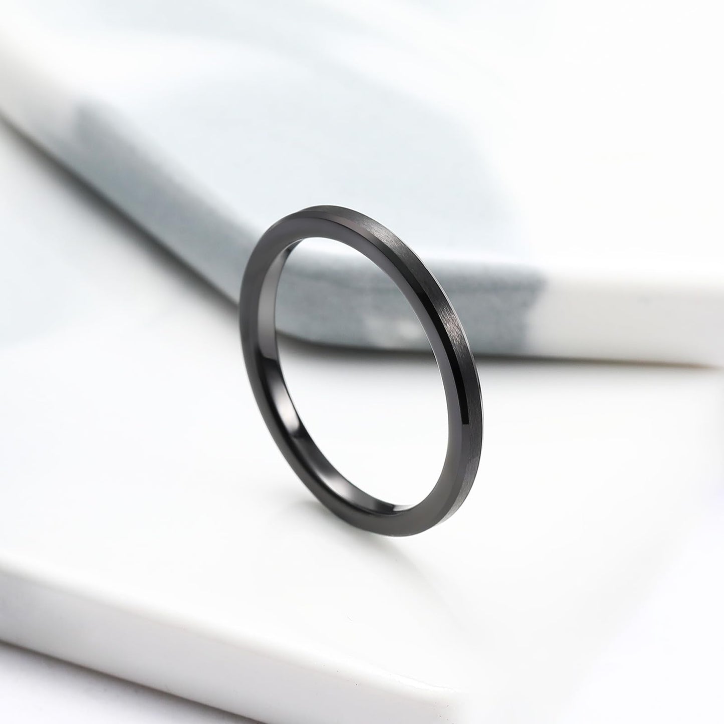 King Will 2mm Black Tungsten Men's Wedding Band - Brushed Matte Finish, Beveled Polished Edge, Comfort Fit Size 6