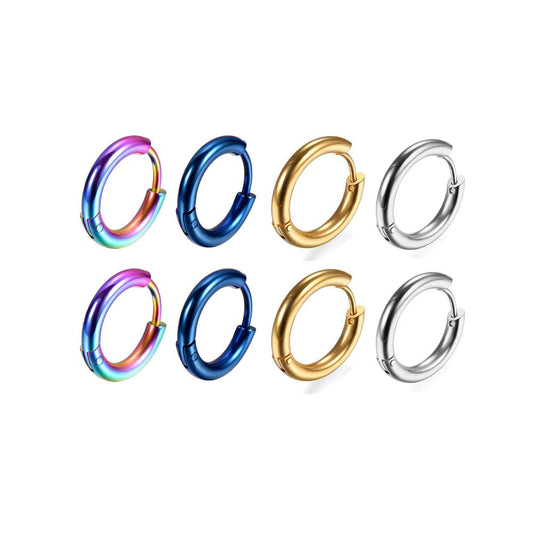 316L Surgical Stainless Steel Huggie Hoop Earrings 8mm Hypoallergenic Earrings Hoop Cartilage Helix Lobes Hinged Sleeper Earrings For Men Women(Gold+Silver+Blue+Rainbow(8Pcs))
