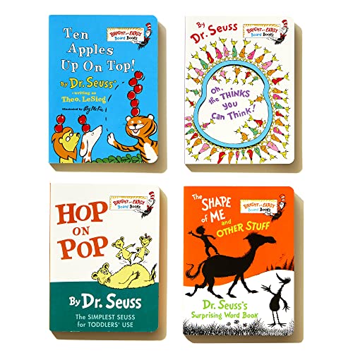 The Little Blue Boxed Set of 4 Bright and Early Board Books: Hop on Pop; Oh, the Thinks You Can Think!; Ten Apples Up On Top!; The Shape of Me and Other Stuff