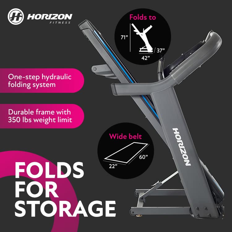 Horizon Fitness 7.4 AT Studio Series 3.5 HP Smart Treadmill with Bluetooth and Incline, Heavy Duty Folding Treadmill 350lbs Weight Capacity, Pro Running Machine for Home Exercise and Running with Apps