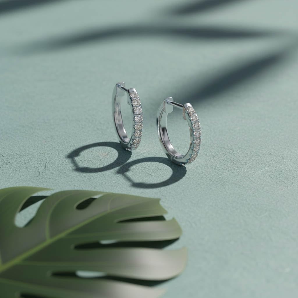 Huggie Hoop Earrings For Women, 1/4 Carat Round Shape Lab Grown Diamond Wedding Bridal Hoop Earrings In 14K White Gold Over Sterling Silver Jewelry for Her (0.25 Cttw)