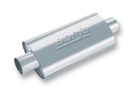 BORLA 40943 XR-1 Sportsman Universal Performance Muffler 3" Center Inlet / 3" Center Outlet 4.25" x 7.88" Oval x 12" Long Body 17" OAL Un-Notched Necks Reversible Design T-304 Stainless Steel
