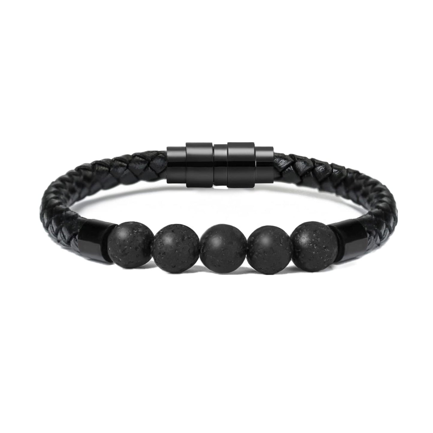 shajwo Cremation Jewelry Lava Stone Urn Bracelet for Ashes for Women Men Chakra Healing Balancing Genuine Leather Memorial Bracelets,Black