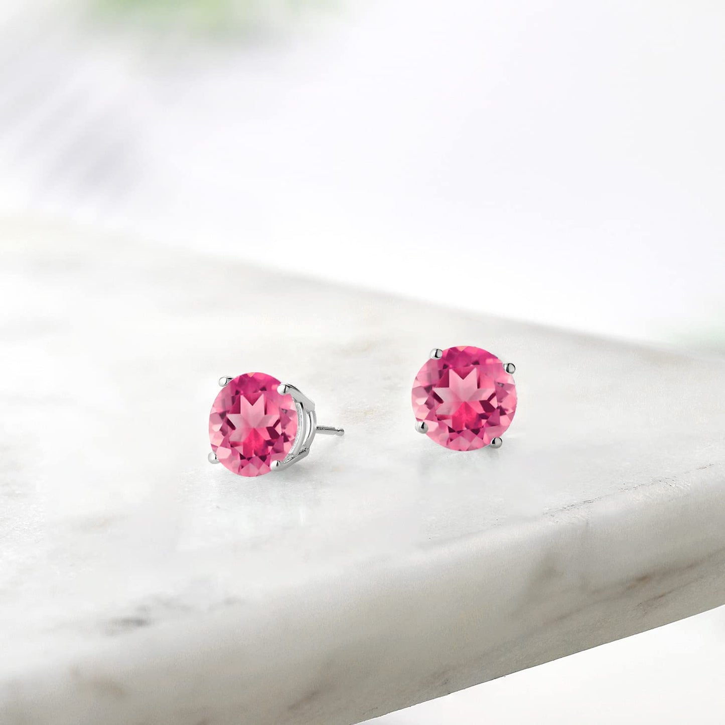 Gem Stone King 2-4 Cttw Round Gemstone Birthstone Stud Earrings For Women Men | 925 Sterling Silver | Round 7MM | Fine Jewelry Gifts for Women Her Mom Wife Men | Pink Mystic Topaz