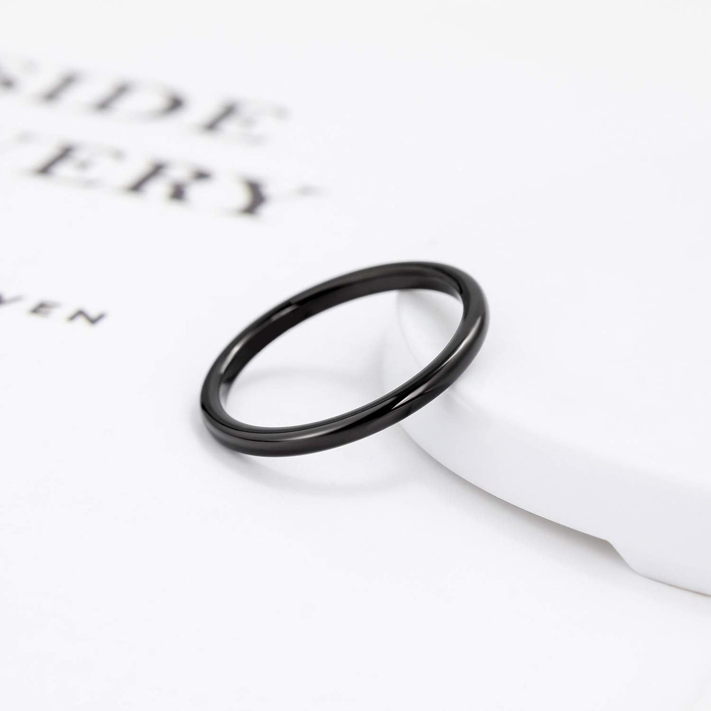 Greenpod 2mm Thin Tungsten Rings for Women Men Black Dome Polished Wedding Band Comfort Fit Size 5