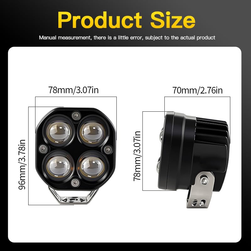 APMAT Universal Motorcycle LED Lights Auxiliary Spotlights White/Amber Driving Fog Light, High/Low Beam Switchback with 7 Modes Dual-Color Strobe for Night Riding, 2PCS