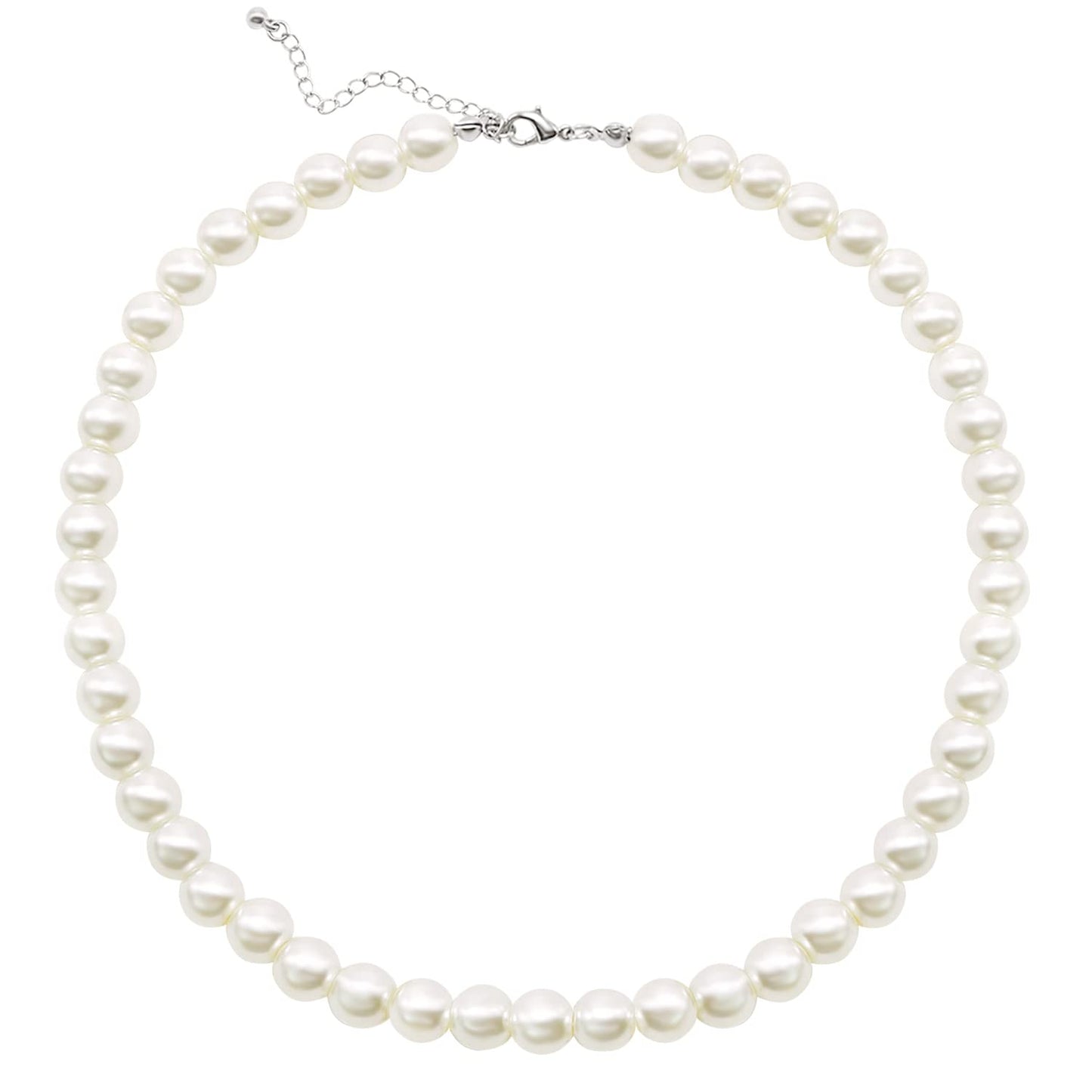 Cryshimmer Pearl Choker Necklace for Women Faux Pearl Beads Strand Pearl Necklaces Wedding Brides Costume Jewelry,8MM