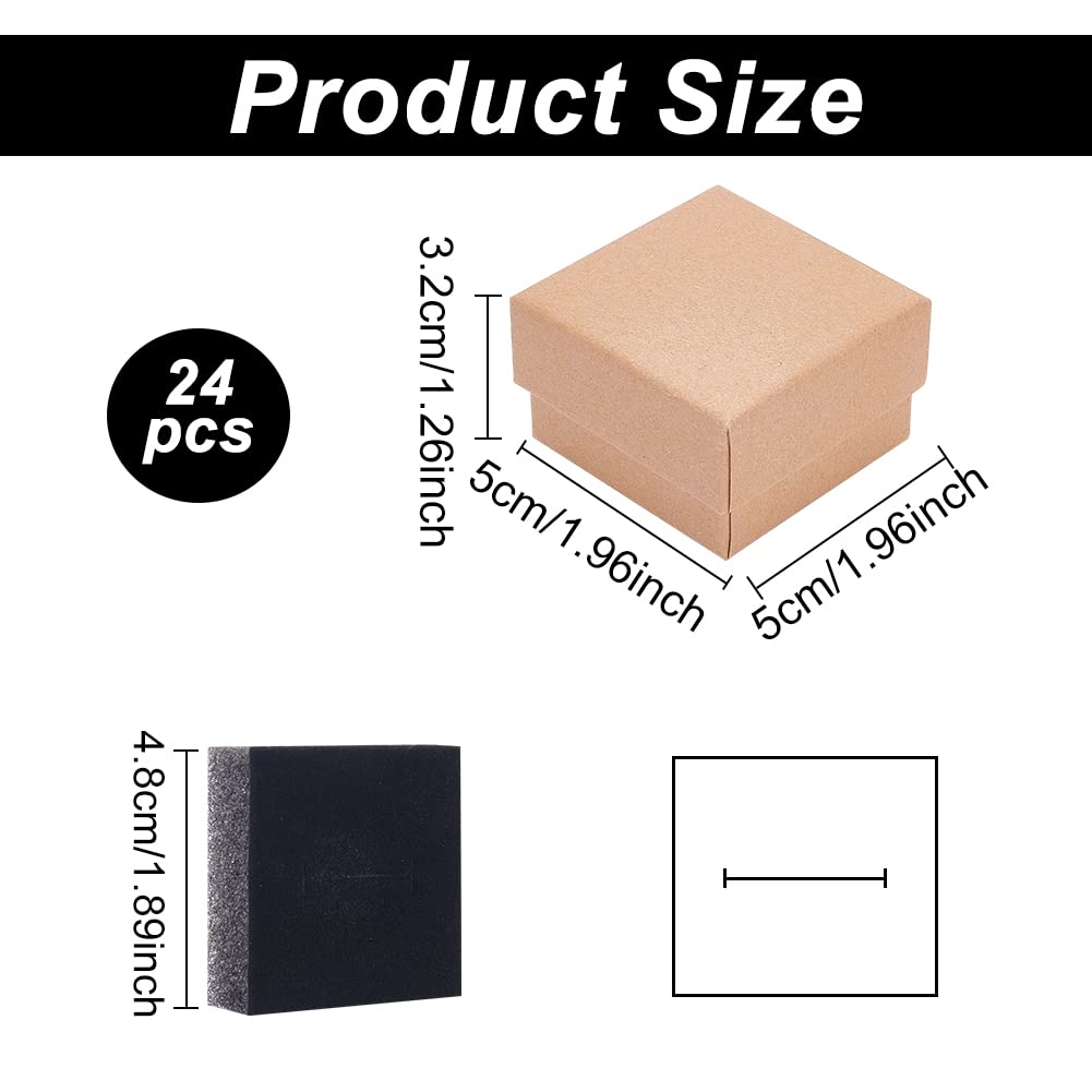 BENECREAT 24 Pack Small Kraft Ring Earring Box 1.88x1.8x1.33 Inches Square Cardboard Jewelry Gift Boxes for Christmas Festival Wedding Propose Jewelry Packing