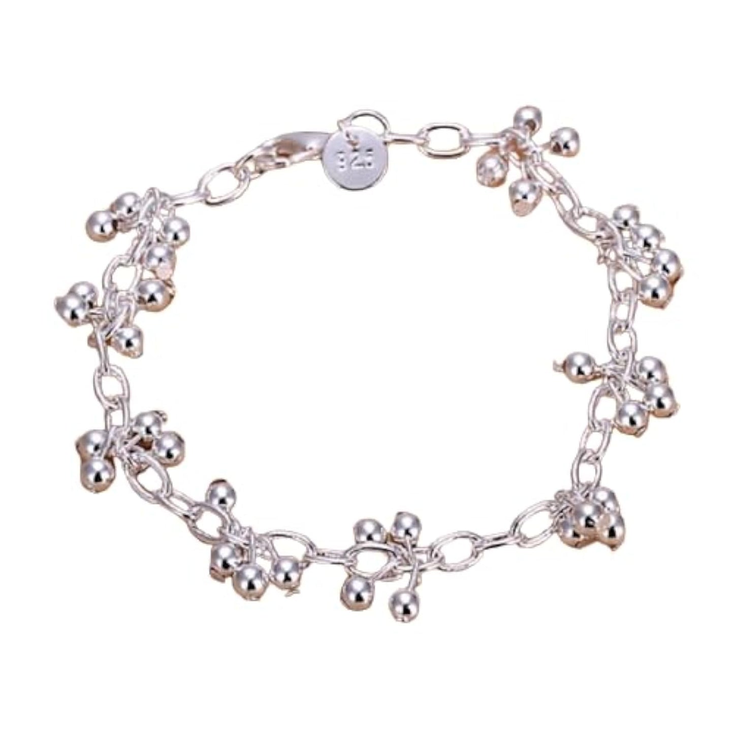 OSIRIDEH2 Bell Bracelet 925 Sterling Silver Bells Sounds Bead Chain Bracelet for Women Wedding Engagement Party Jewelry Jingling Bracelets (bracelet-01)