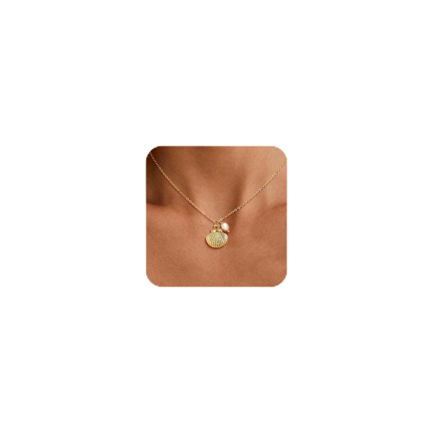 Picuzzy 14K Gold Plated Seashell Pendant Necklace for Women Trendy, Sea Shell Beach Necklace Ocean Coastal Tropical Nautical Vacation Summer Jewelry Pearl Accessories for Women