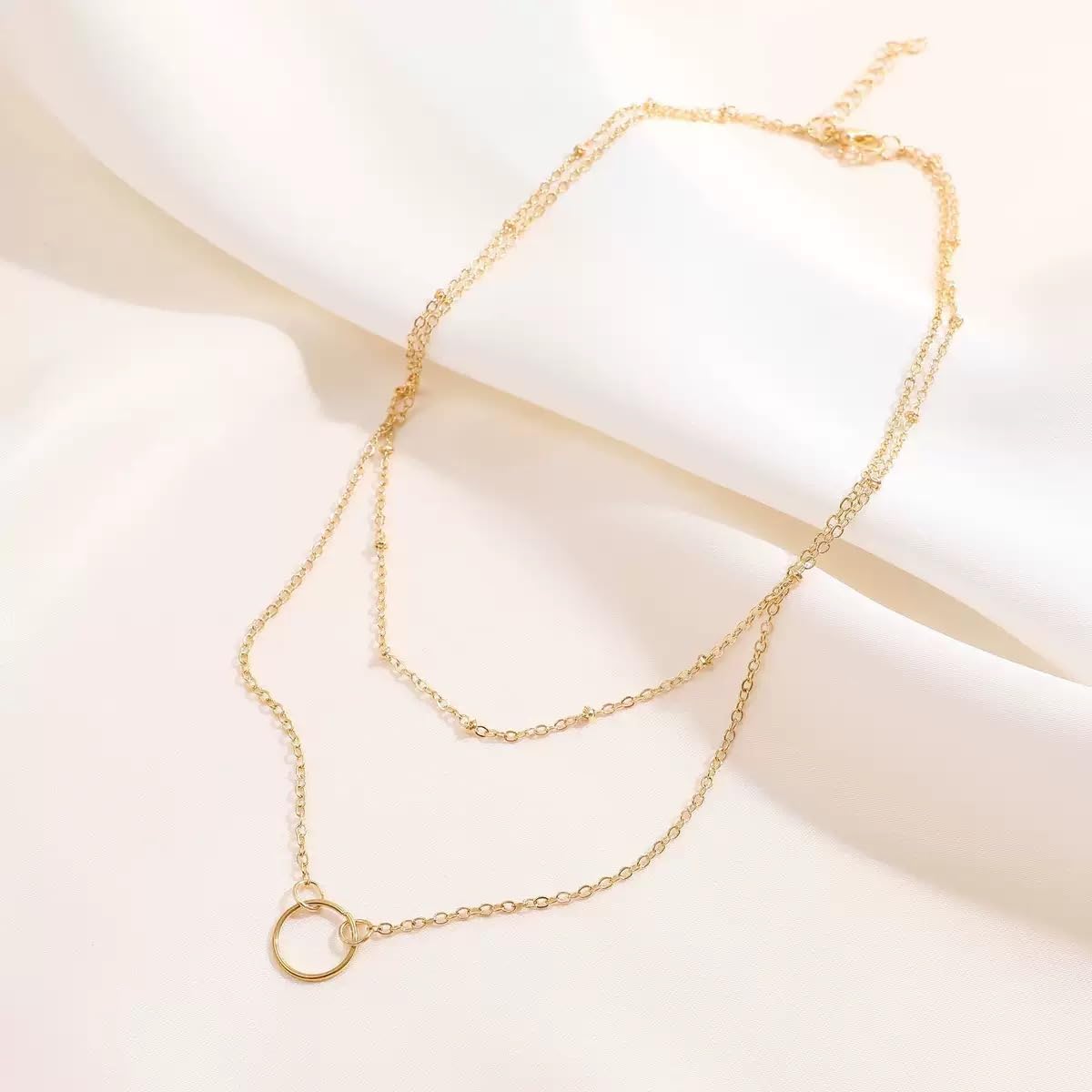JELLYSEE Gold Necklaces for Women - 14K Gold Plated Layering Necklaces Trendy Circle Paperclip Chain Pendant Choker Necklace, Simple Diamond Cross Bow Jewelry Set Gifts for Women