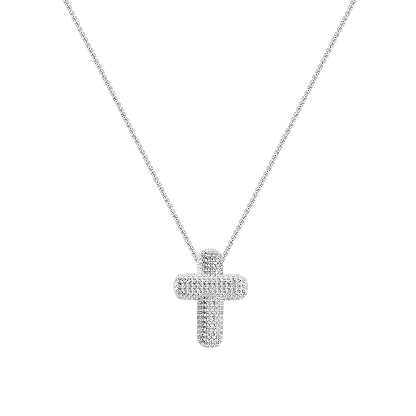 OGD Cross Necklace for Women Silver Plated 925 Dainty Cross Chain Pendant Trendy CZ Diamond Crucifix Charm Bubble Necklace Hypoallergenic Faith Choker Religious Gifts for Women