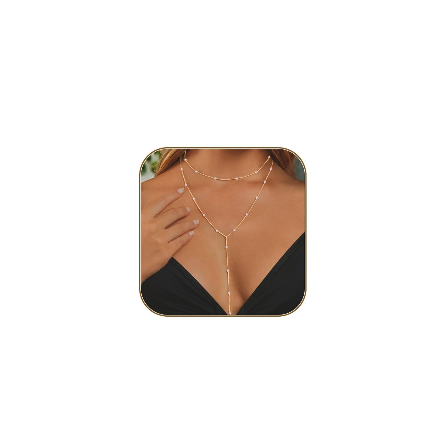 HERIER Gold Necklaces for Women Dainty 14k Gold Plated Long Necklaces for Women Trendy Layered Pearl Necklace Simple Lariat Y Pearl Jewelry Gifts