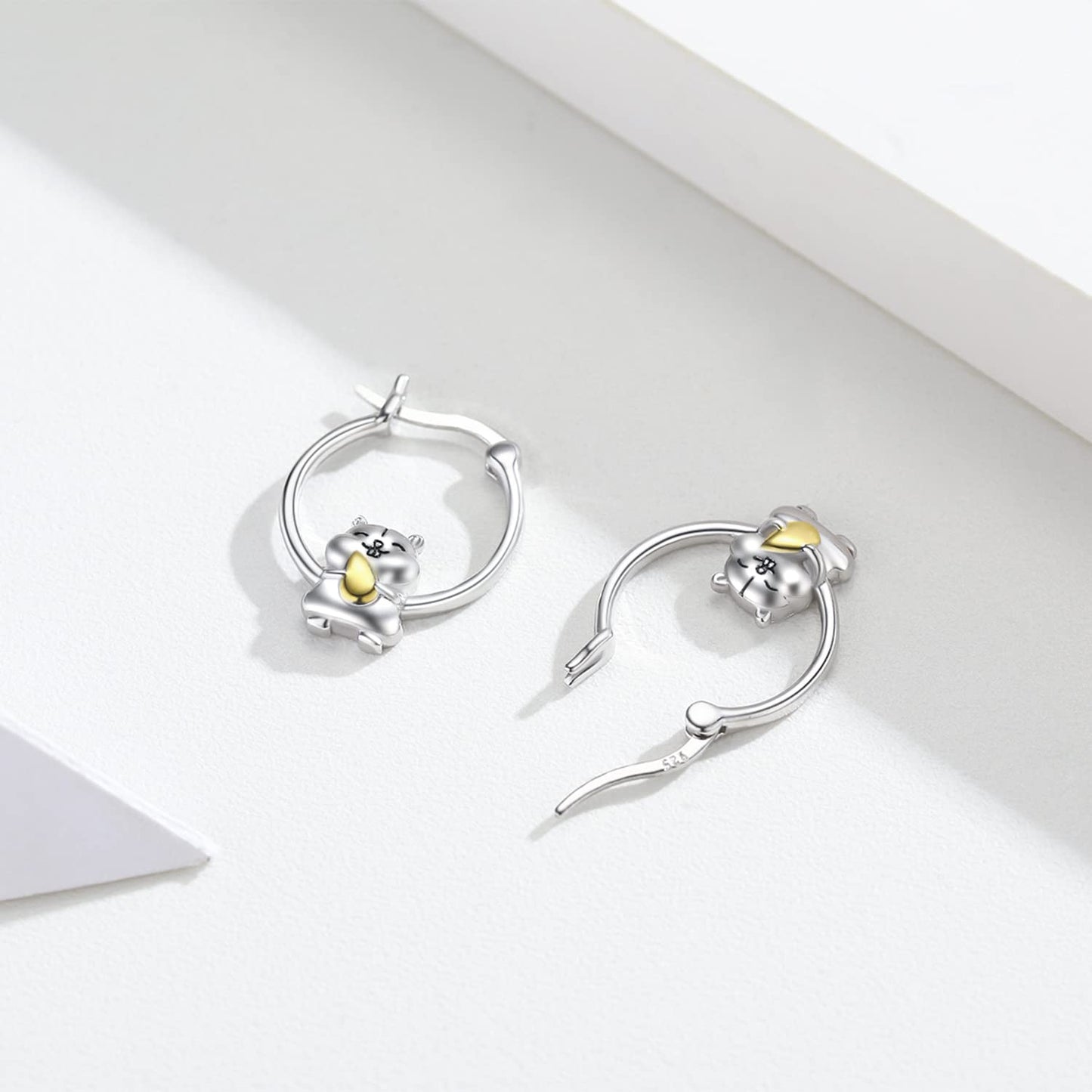 Hamster Hoop Earrings Sterling Silver Small Animal Guinea Huggie Hoop Earrings for Sensitive Ears Hamster Jewelry Gifts for Women