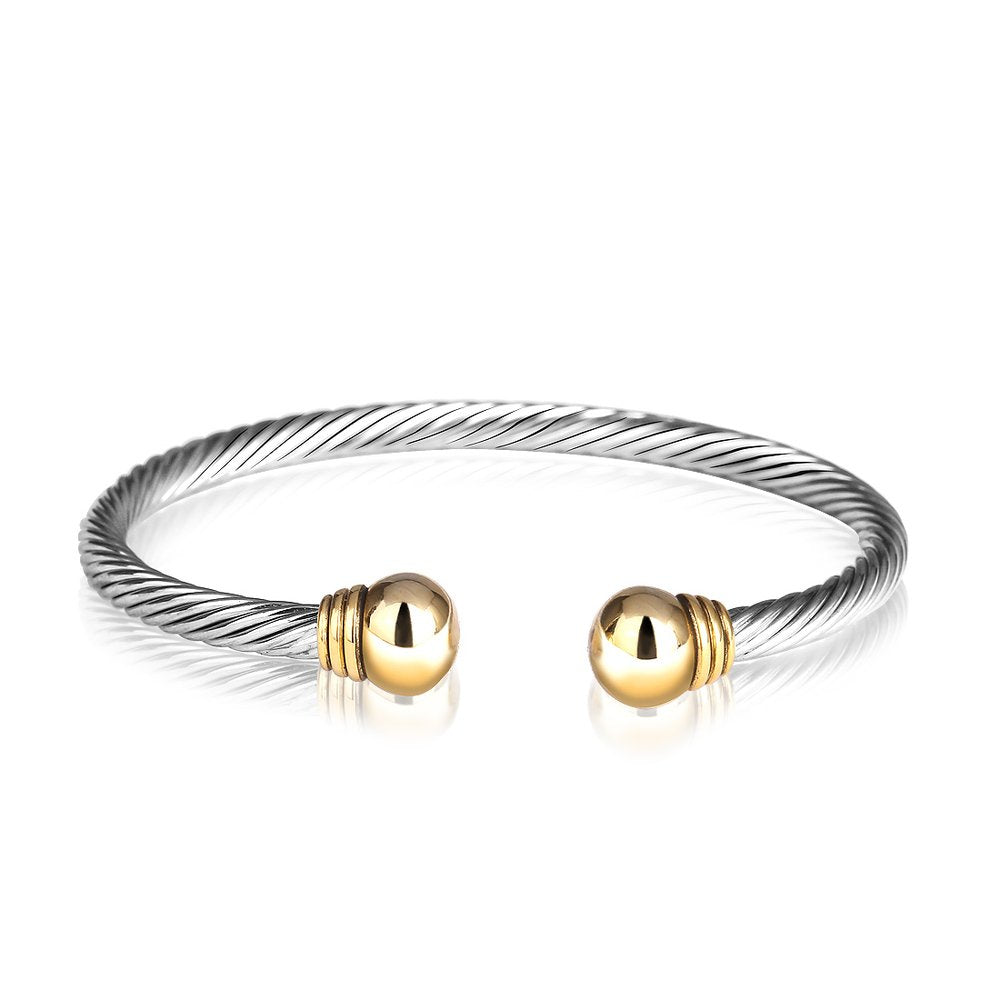 UNY Jewel Jewelry European American Fashion Vintage Twisted Cables Designer Inspired Rhodium 2 Tone Plated Cuff Bracelet Bangle Design