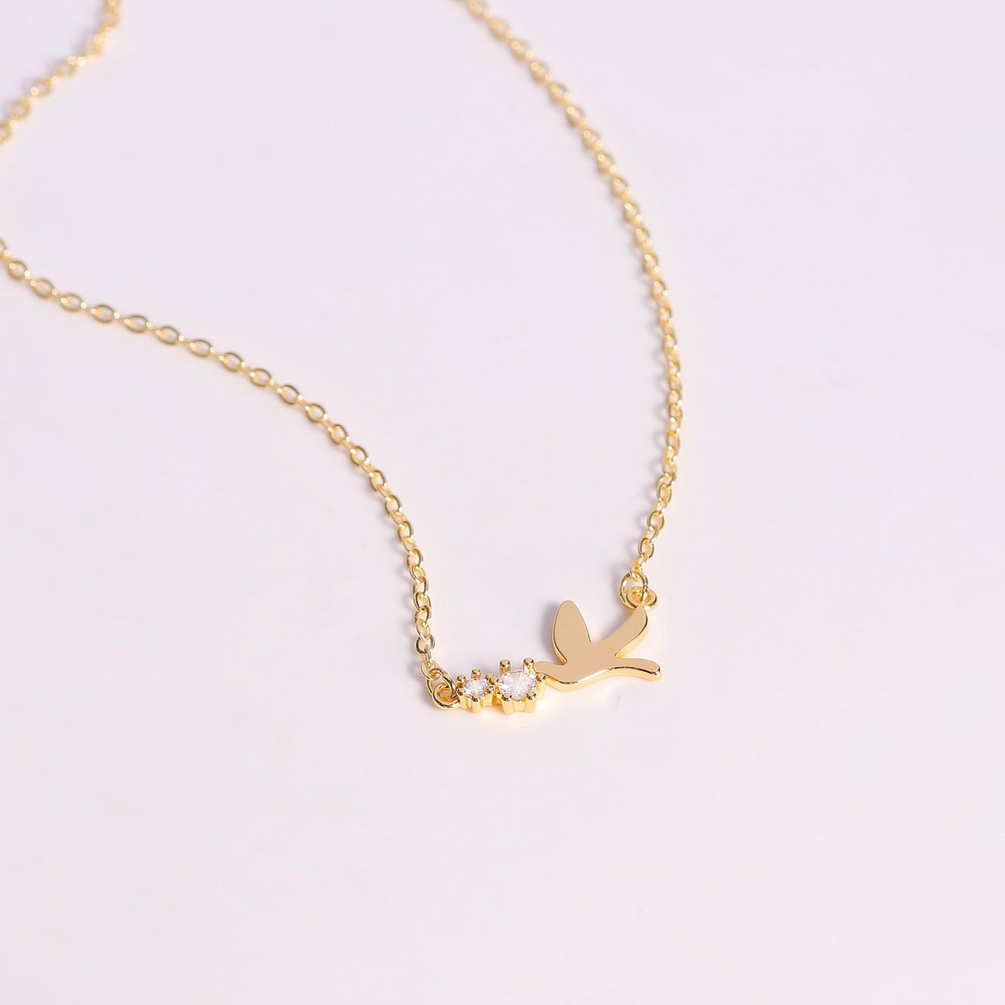 GUOKE Gold Bird Necklace - 14K Gold Plated Dainty Humming Bird Necklace Simple Jewelry for Women