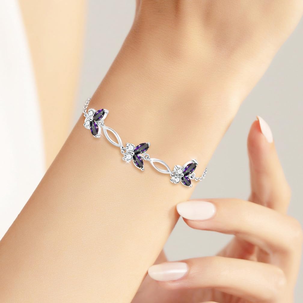 Gifts for Birthday,Holiday,Anniversary,Butterflies Bracelet Sterling Silver Jewelry Adjustable and Charming Link Bracelet for Women Ideal Gifts for Women(Colorful)