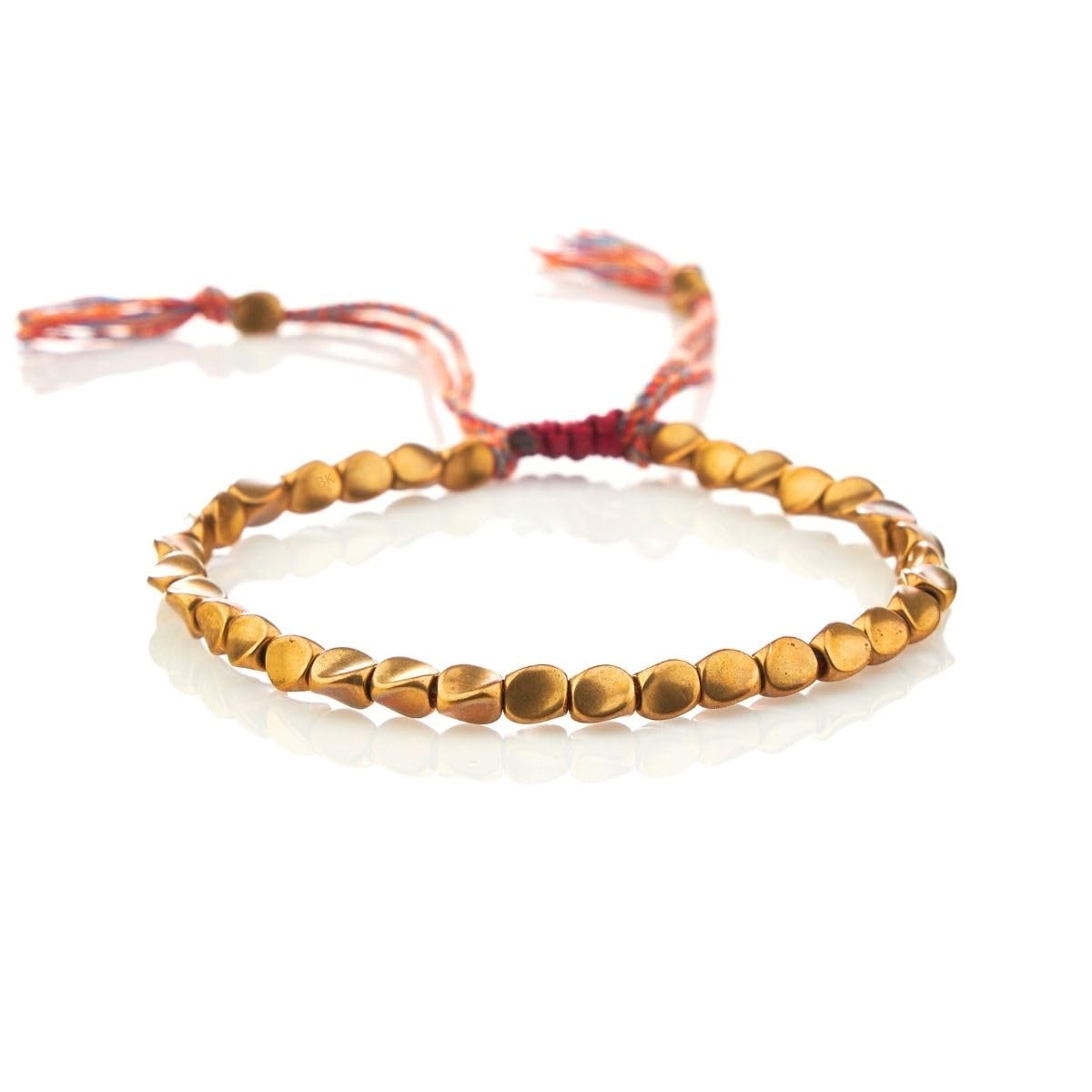 Buddha & Karma Tibetan Copper Beads Bracelet – Handmade Energy Healing for Strength, Balance & Protection – Adjustable Spiritual for Men & Women (GOLD)