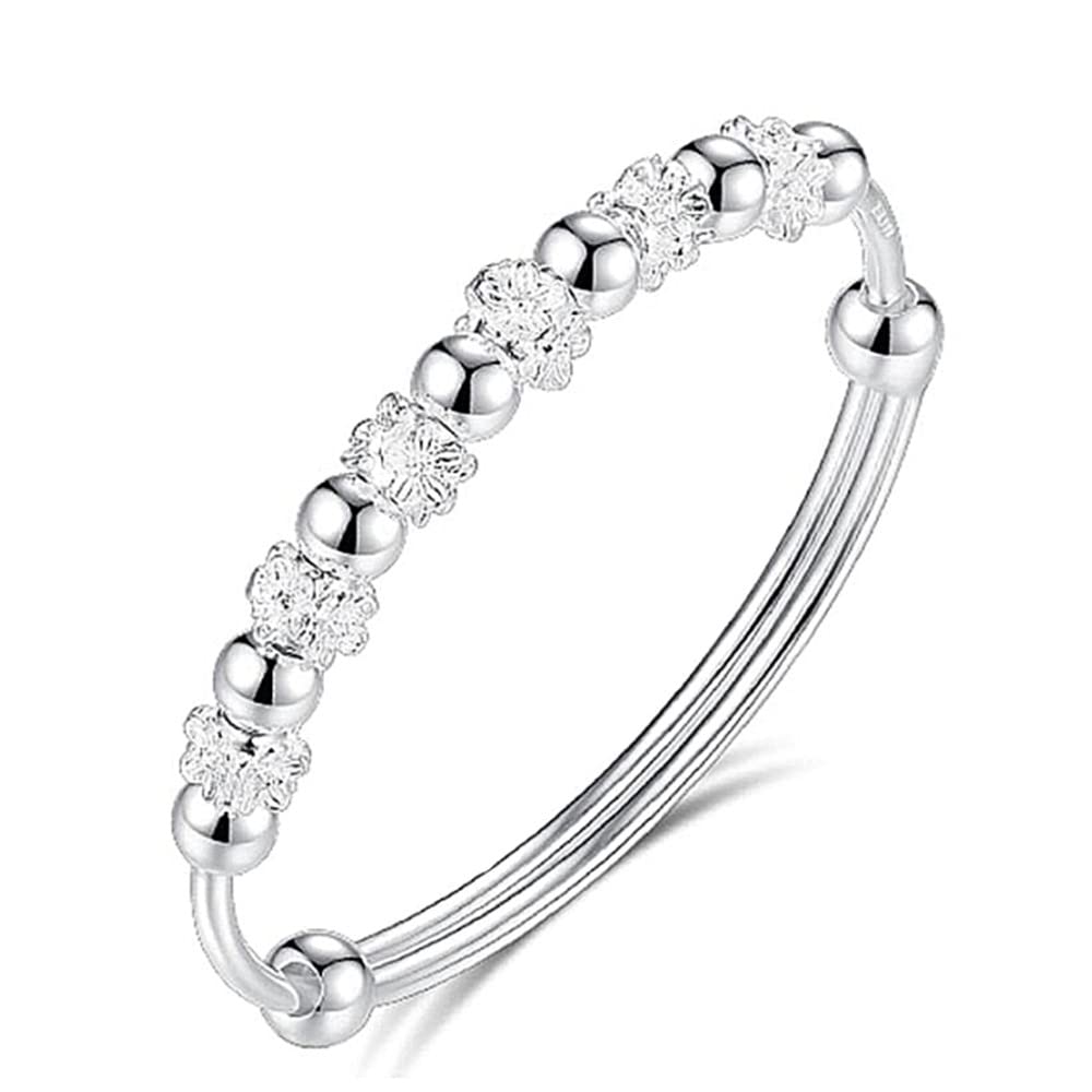 Sterling Silver Bracelets For Women 925 Sterling Silver Beads Bangle Bracelet Transfer Lucky Cuff Bracelet Adjustable Fashion Women Jewelry