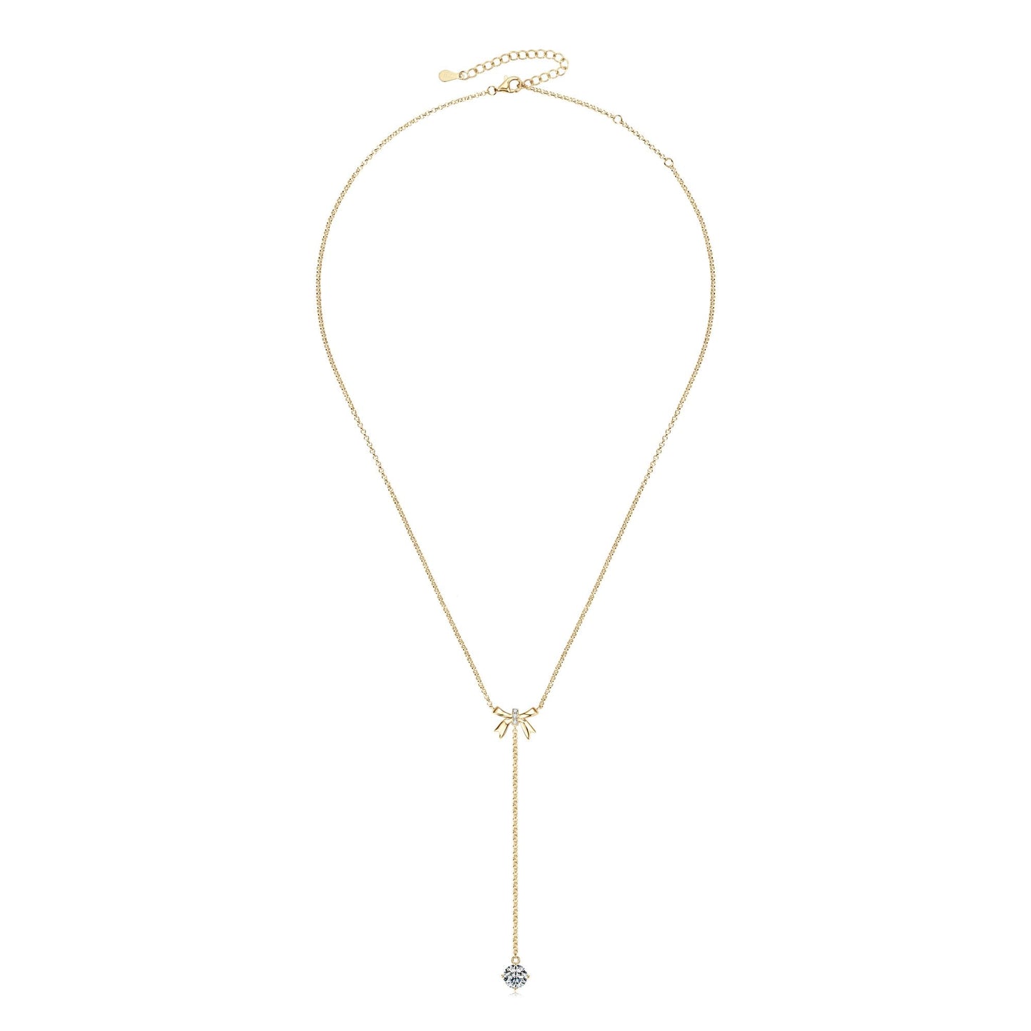AINUOSHI Moissanite Bow Lariat Necklace for Women 14k Gold Plated 925 Sterling Silver Y-Shaped Linear Drop Chain Necklaces Dainty Long V-Neck Layered Necklaces Anniversary Birthday Gifts for Wife Her