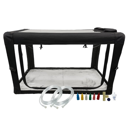 Oxygen Therapy Cage for Pets – Veterinary Oxygen & Nebulizer Chamber for Dogs, Cats, Puppies, Sheep – Portable Oxygen Concentrator with Tubing Kit, Soft Mat, Venturi Adapters, Nebulizer, T-Fitting