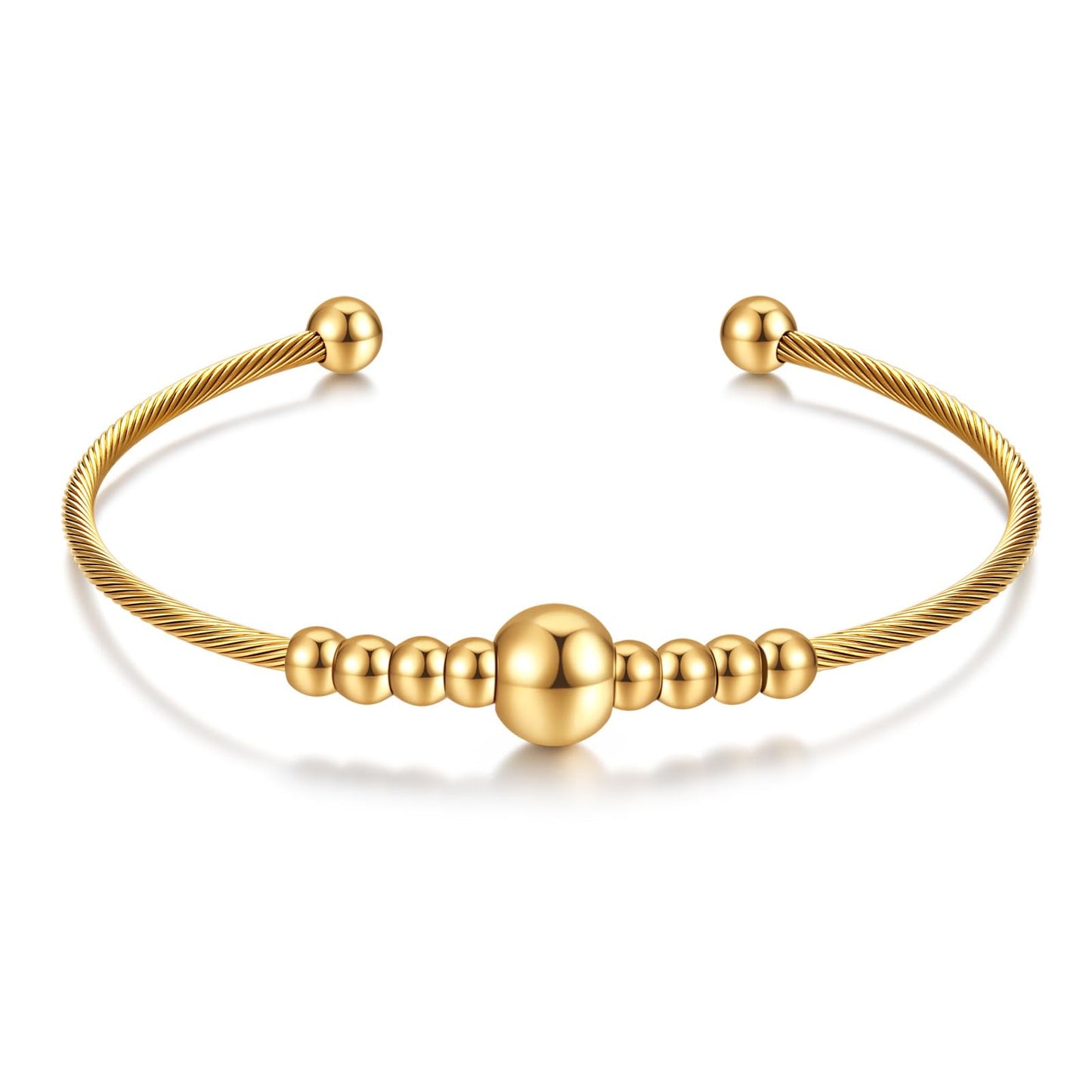LXBQYSTO Cable Wire Twisted Cuff Bangle Bracelet For Women 14K Gold/rose/silver Stainless Steel Jewelry for Women Gift (Bead Gold)