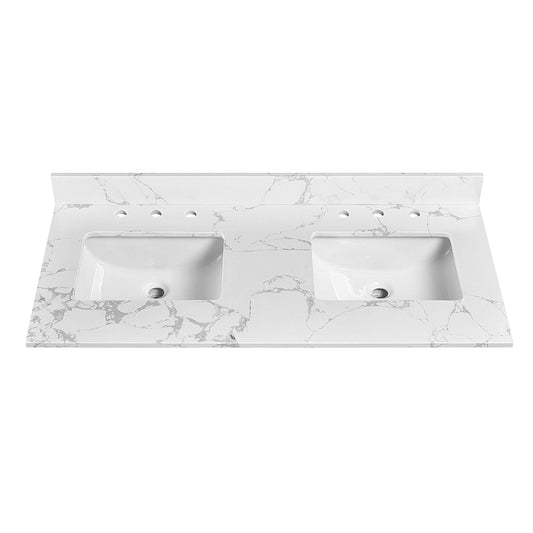 EQLOO 48"x22" Vanity Top with Sink, Engineered Stone Vanity Top with Rectangular Undermount Ceramic Double Sink, 8 Inch Faucet Hole Spacing with Backsplash Countertops for Bathroom